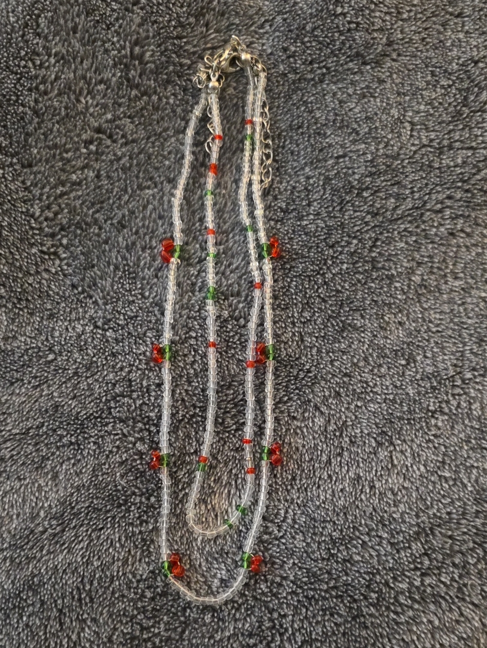 2-Piece Matching Clear Seed Bead Cherry Choker Necklace Set Y2K